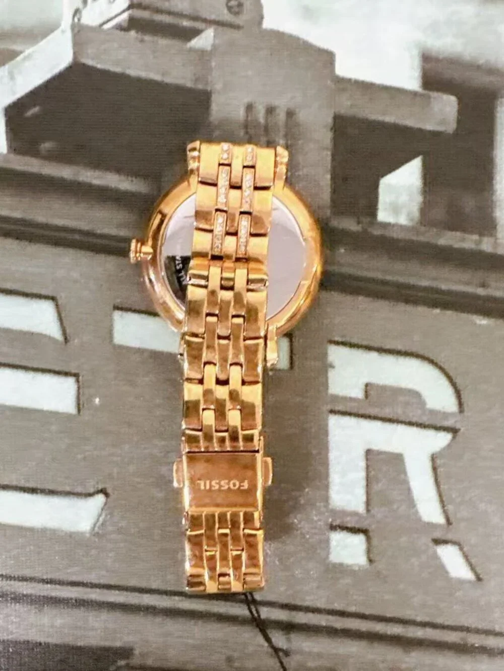 Fossil Jacqueline Rose Gold Crystal Bracelet Date Watch ES3546